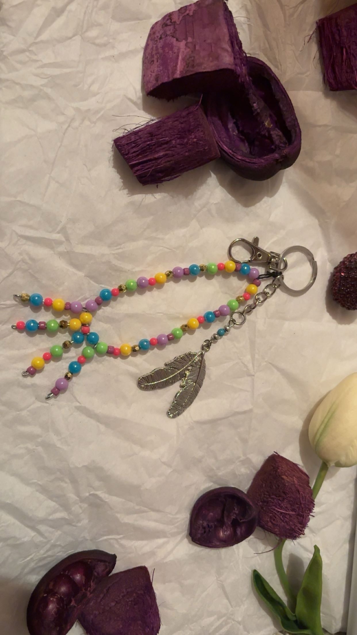Colorful feather bag charm