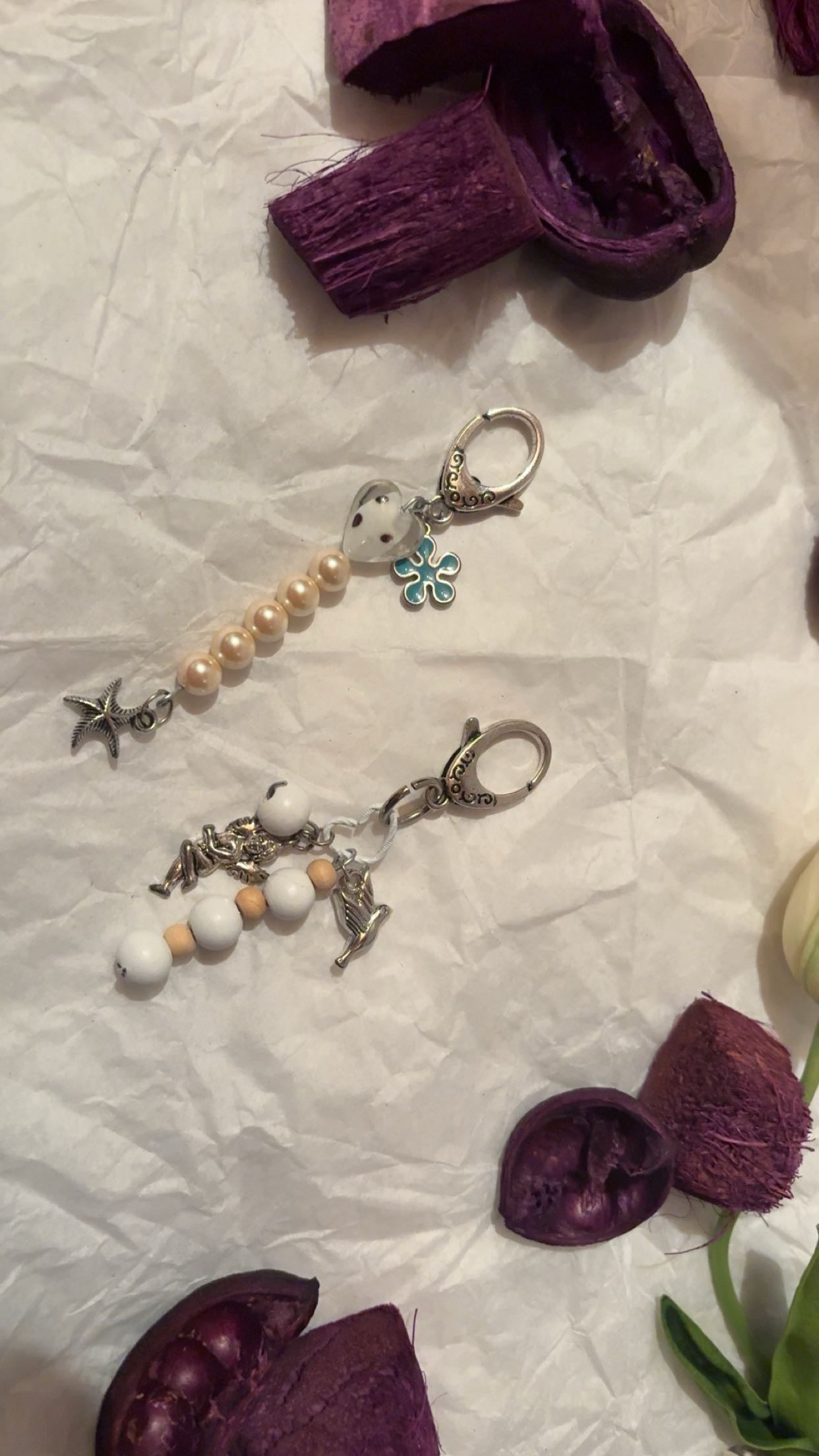 Angle and starfish bag charms