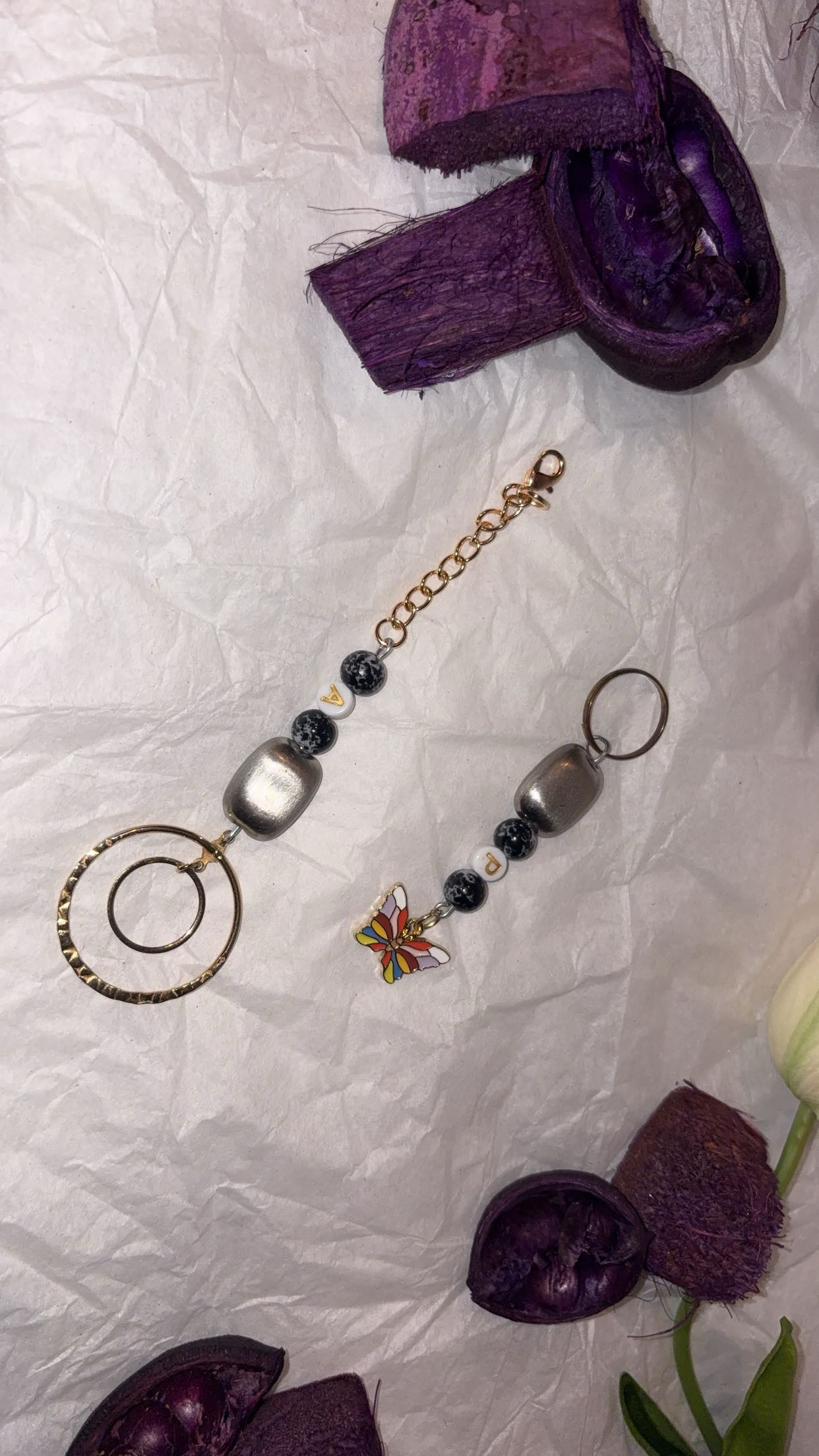 Letter A and letter P bag charms