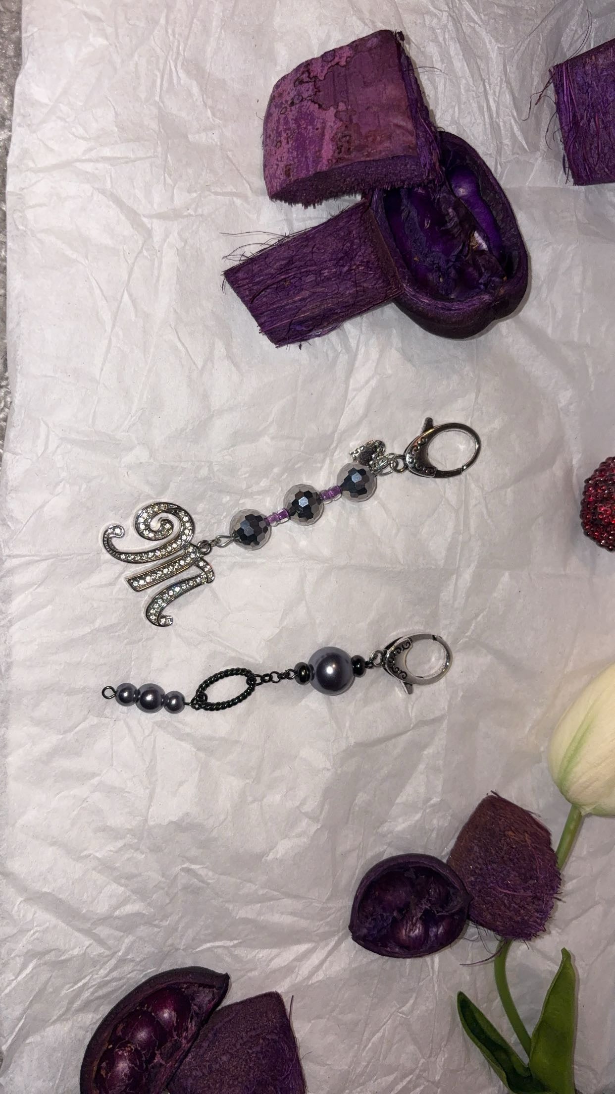 Letter M keychain and loop bag charms