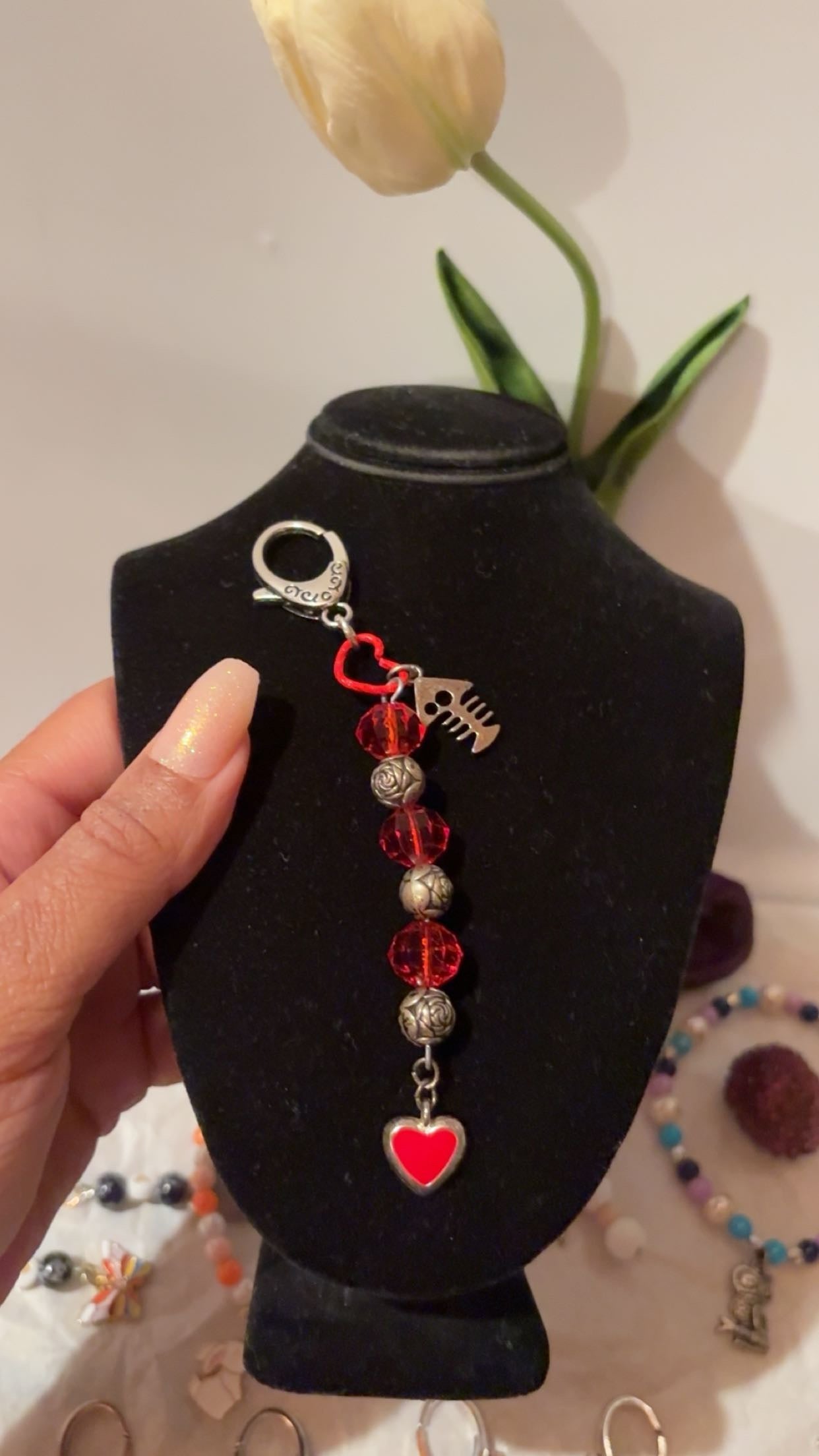 Red rose bag charm